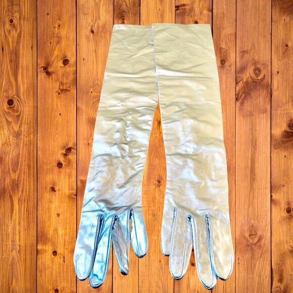 Vintage Silver Opera Gloves Metallic Long Formal Prom Evening Wearn 23" Long - Picture 9 of 13
